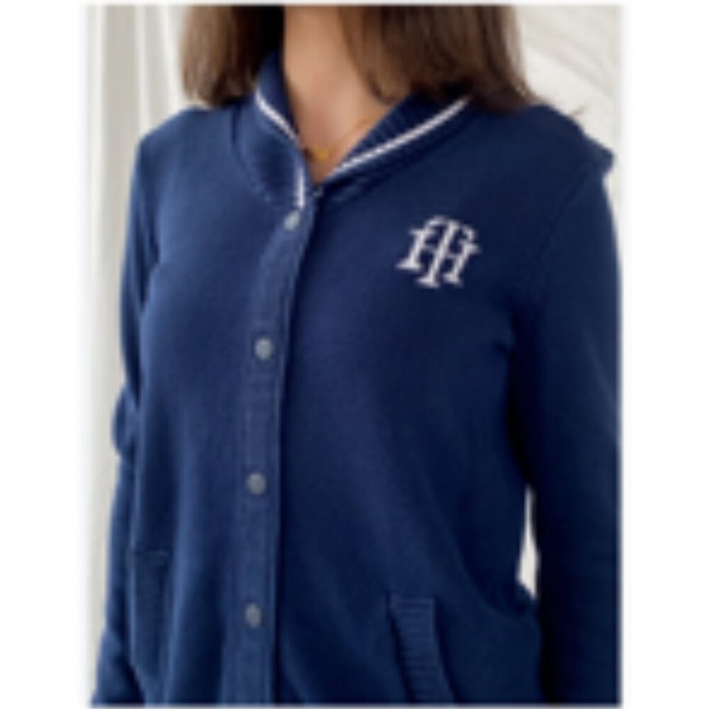 Tommy Hilfiger 90’s Y2K Navy Blue Preppy Varsity Collegiate Cardigan L